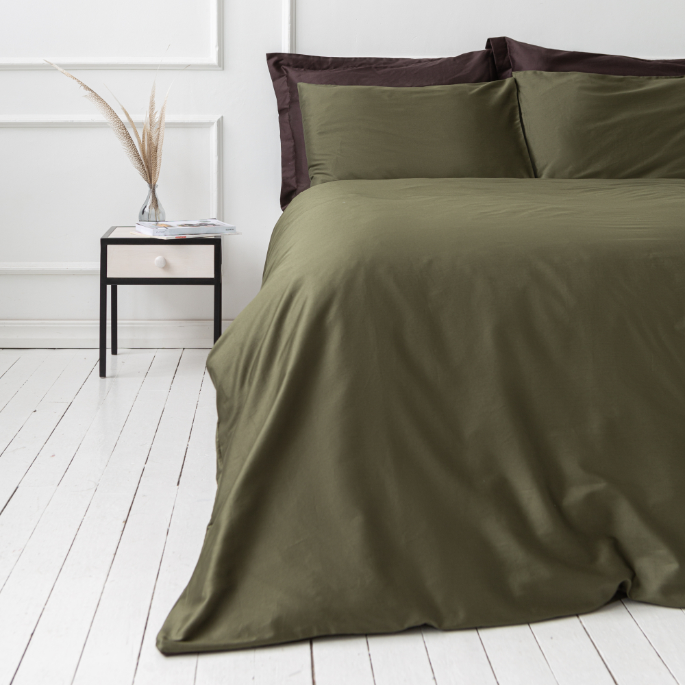 Premium satin bettwäsche set "Moss green". Bettwäsche aus Satin, 140x200 cm