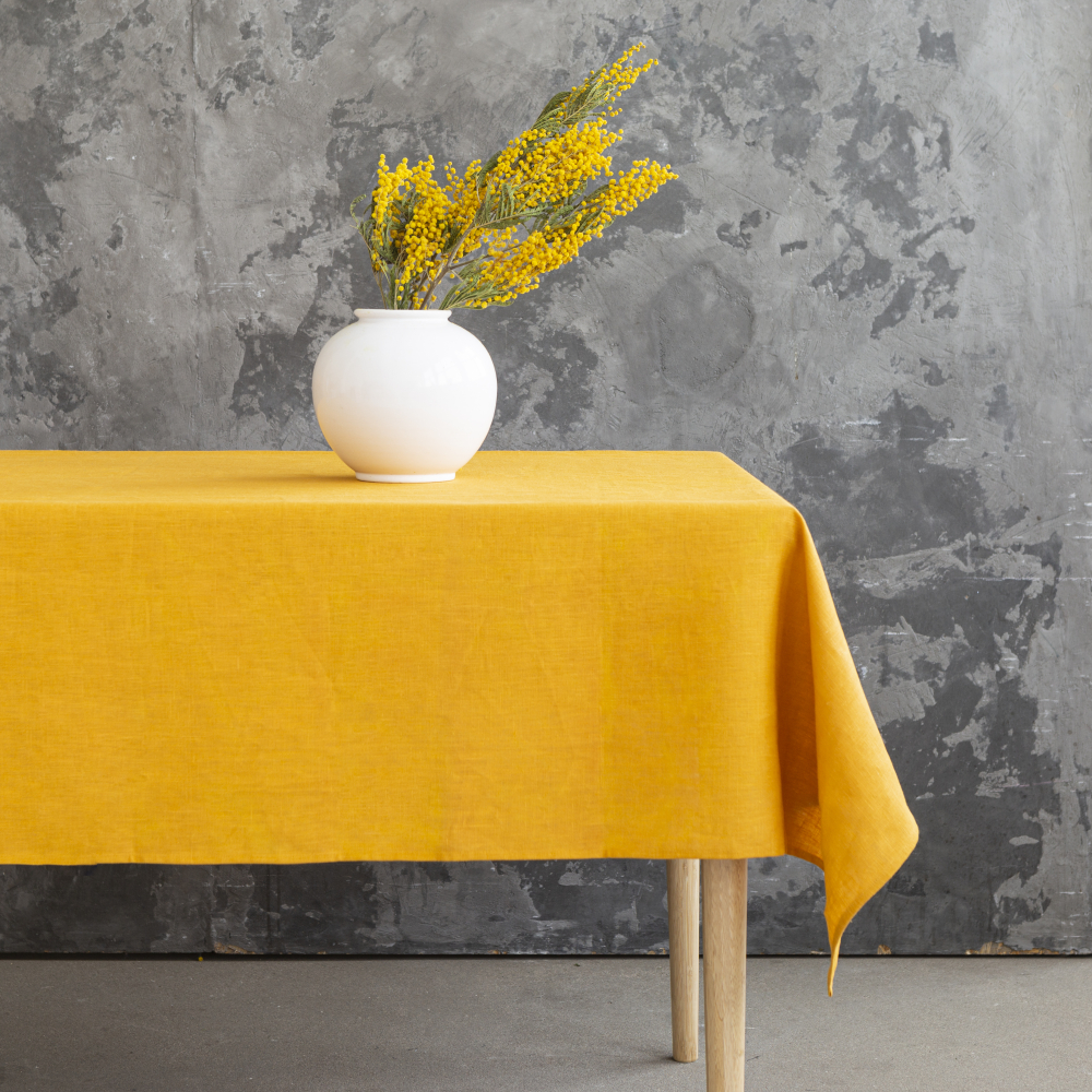 Leinen Tischdecke „Linen yellow“. Tischdecke aus Leinen, 140x140 cm, 140x300 cm