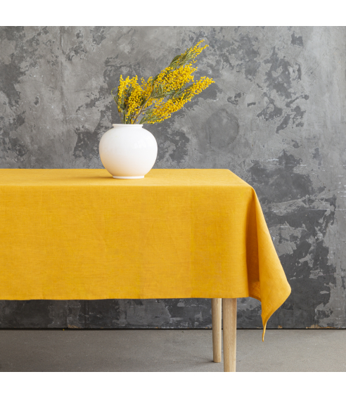 Leinen Tischdecke „Linen yellow“. Tischdecke aus Leinen