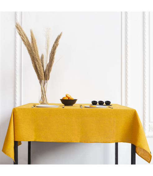 Leinen Tischdecke „Linen yellow“. Tischdecke aus Leinen