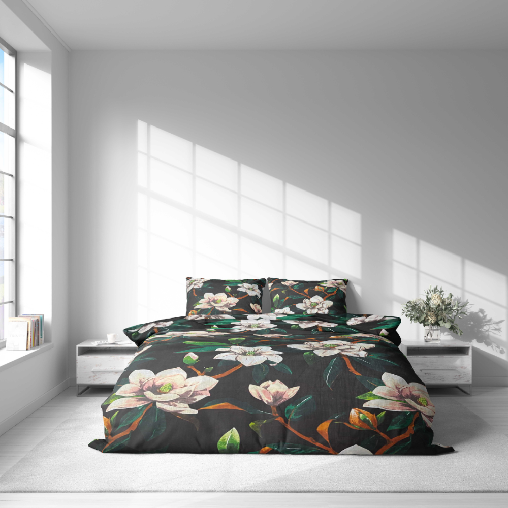 Bettwäsche set "Soft Magnolia". Bettwäsche Baumwolle, 135/140x200 cm, 200x200 cm, 200x220 cm, 220x240 cm. Modernes und stilvolles bettwäsche-set mit weißen magnolienblüten.