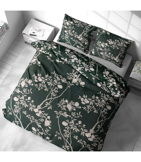 Premium satin bettwäsche set "Blooming Forest". Bettwäsche aus Satin