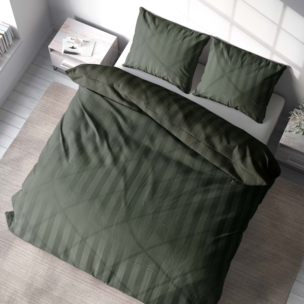 Bettwäsche set "Green Stripes". Bettwäsche 135x200, 140x200 cm, 150x200 cm, 160x200 cm, 180x200 cm, 200x200 cm, 200x220 cm. Luxuriöses dunkelgrünes bettwäsche-set mit klassischem streifenmuster, perfekt für eine stilvolle und komfortable schlafumgebung.